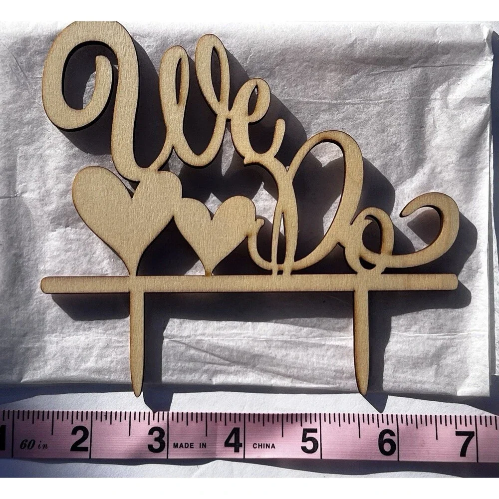 Wooden “We Do” Wedding Cake Topper Unfinished Rustic Bridal Shower